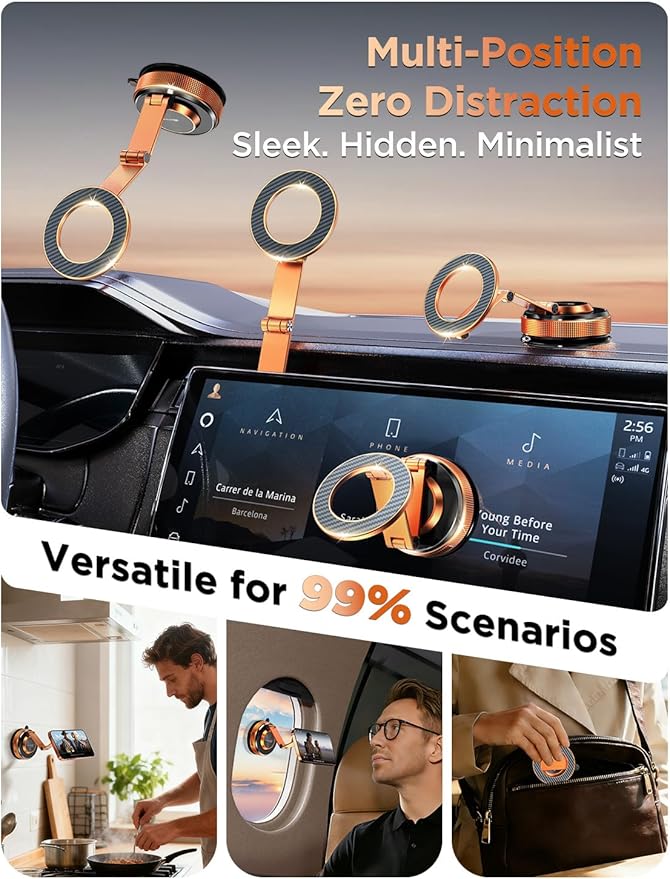 MSXTTLY Magnetic Car Phone Holder – 360° Car Phone Mount with Metal Long Arm & Extended Reach 2026 Tesla Phone Holders for Your Car for iPhone 17 Pro Max 16 15 14 13 12 Plus, Orange
