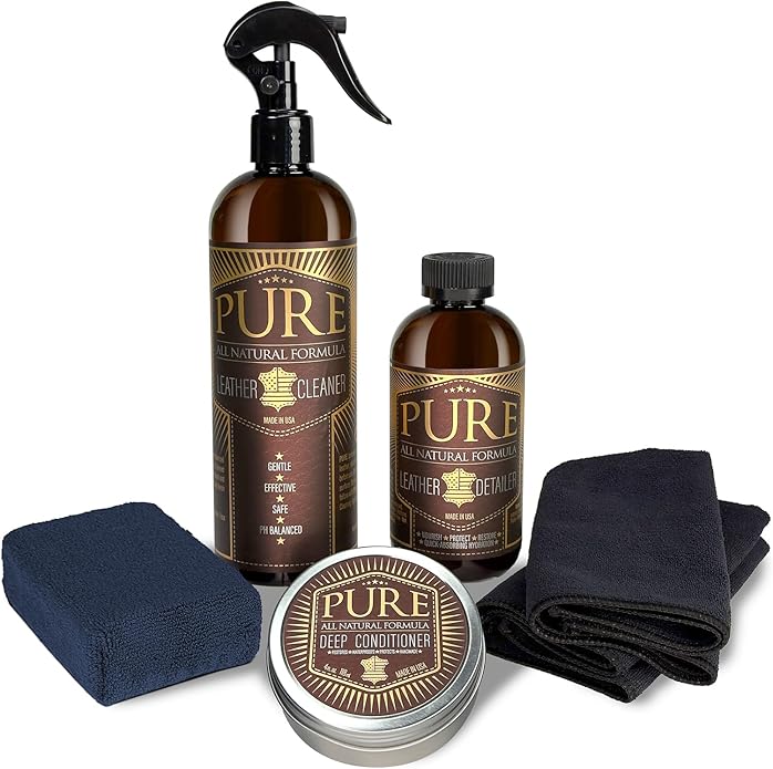 Leather Cleaner, Conditioner and Detailer Kit - Natural Beeswax Formula for Car Seat, Couch, Furniture, Purse, Boots & Jackets - Auto Interior Detailing Set - Made in USA (Combined Kit)