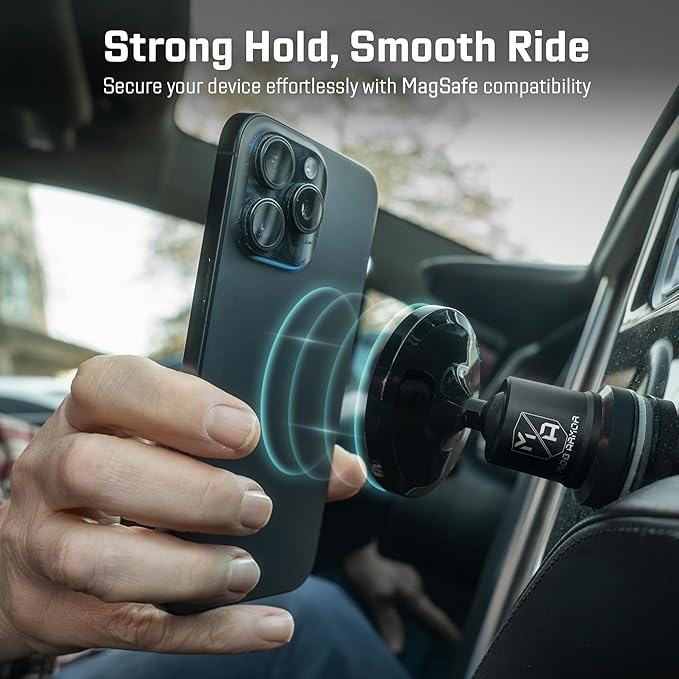 Mob Armor MobNetic Maxx MS - MagSafe Compatible Car Phone Mount w/ 90º Tilt, 360º Rotation & Durable Aluminum Build, Magnetic Holder for iPhone & Android Devices, USA Assembled - Black