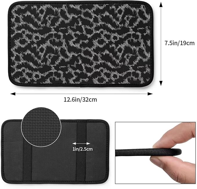 Car Center Console Pad Black Leopard Auto Armrest Seat Box Cover Animal Cheetah Polyester Farbic Arm Rest Protector Cushion Pad Vehicle Interior Protection Accessories for Truck SUV