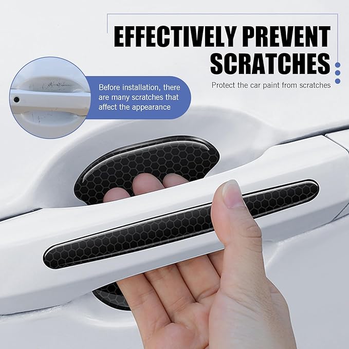 8 PCS Door Handle Bowl Stickers, Reflective Door Handle Scratch Protectors, Auto Anti-scratch Paint Bowl Stickers, Universal for Most Cars, Trucks, SUVs (Black)