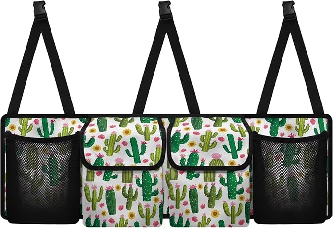 Cactus Car Hanging Trunk Organizer Cargo Storage Bag Car Interior Accessories with 2 Pockets & 2 Mesh Pouches for Groceries Universal for Most SUV Sedan Truck