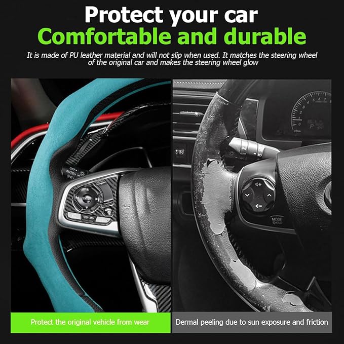 Mandark Car Steering Wheel Cover, Suede Sport Vehicle Steer Wheel Protector Fitting 15 Inch, Non-Slip Comfortable Automotive Interior Decoration Accessories, Universal for Most Cars (Blue)