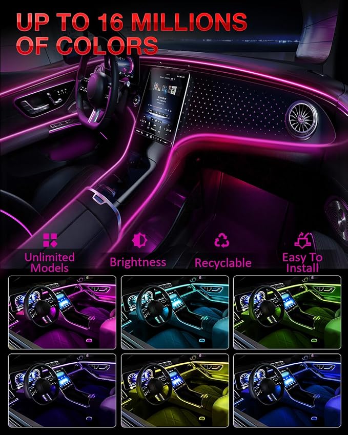 Qoope Interior Car LED Strip Lights 12V RGB LED Ambient Lighting, USB Fiber Optic Lights 5M 16 FT Interior Car Lights with for Decorative Accessories