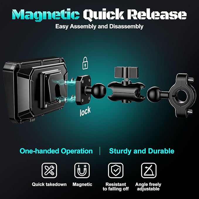 2026 LBW 6" Portable Motorcycle CarPlay GPS(Includes 128G SD), with Wireless Android Auto, Dual 2K Dash Cam/Recorder, Navigation, HD Waterproof Touchscreen, Quick-Release Magnetic Bracket, TPMS, BT