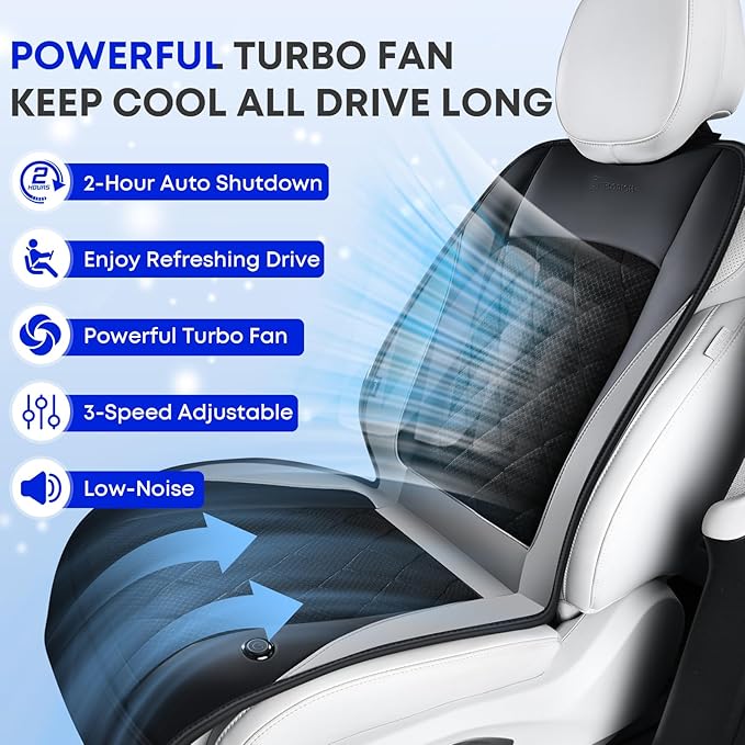 FLORICH Cooling Car Seat Cover, Ventilated Seat Cushion Cooling Car Seat Pad for Summer Driving with 8 Powerful Turbo Fans Universal Fit for Car SUV Truck Van-Dark Grey