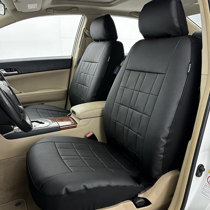 Champlus Car Seat Covers, Premium Leather Ultra Comfort and Thick 2 Front Seat Covers, Universal Fit Automotive Sedan Cars, SUVs, Trucks, Mini Vans, Airbag Compatible, Easy to Install