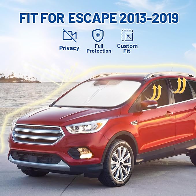 Car Window Shades for Ford Escape 2013-2019 Accessories - Full Set 8PCS Side Window Sunshades with Memory Frame & Blackout Fabric, Privacy UV Shield for Camping/Travel