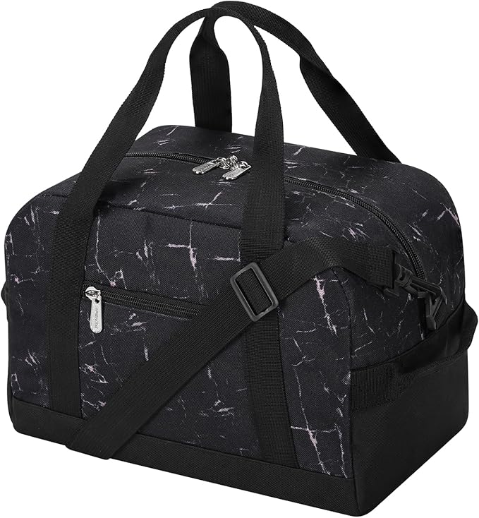 Small Gym Bag Carry On Bag - 12 in Mini Duffle Bag Lightweight for Overnight Travel(Marble Black)