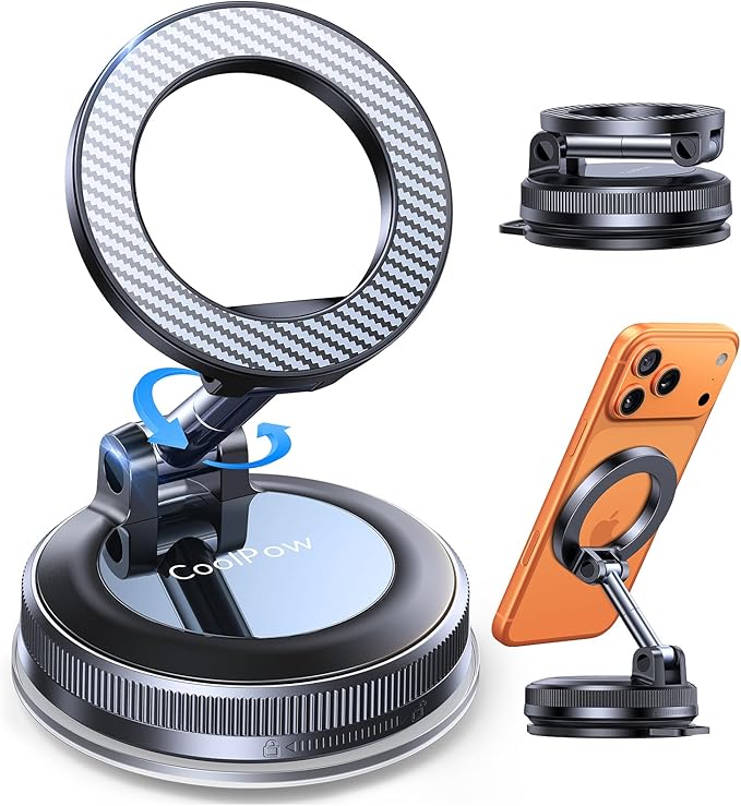 Coolpow【Newest Vacuum Magnetic Phone Holder for Car Phone Holder Mount【Movable Vacuum Suction】 Magsafe Car Mount Cell Phone Holders for Your Car Accessories for Women Men for iPhone 17 16 15 14 Kits