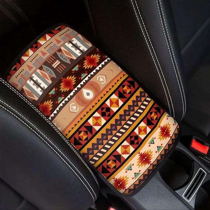 Coldinair Southwest Indian Aztec Car Armrest Cover,Auto Center Console Pad,Soft Seat Box Cover Protector Cushion,Car Accessories Decor for Most Cars,Sedan,Truck,SUV