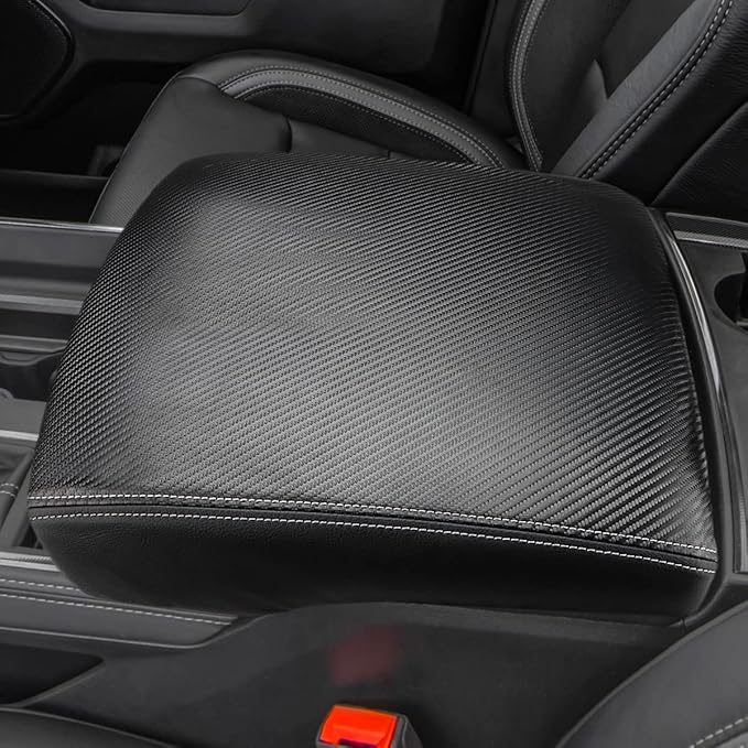 INTGET Car Center Console Armrest Cover for 2022 2023 Dodge Ram 1500 2500 3500 Accessories 2019 2020 2021 Arm Rest Box Lid Protector Pad Cushion Dog Seat Cover (Black with Carbon Fiber Texture)