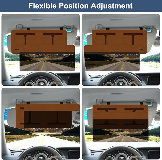 NAZZO Car Visor Extender Polarized, Sun Visor Extender for Car Attachment Sun Blocker, Anti-Glare Removable PC Lens to Expand Sunshade for Safe Driving, Brown
