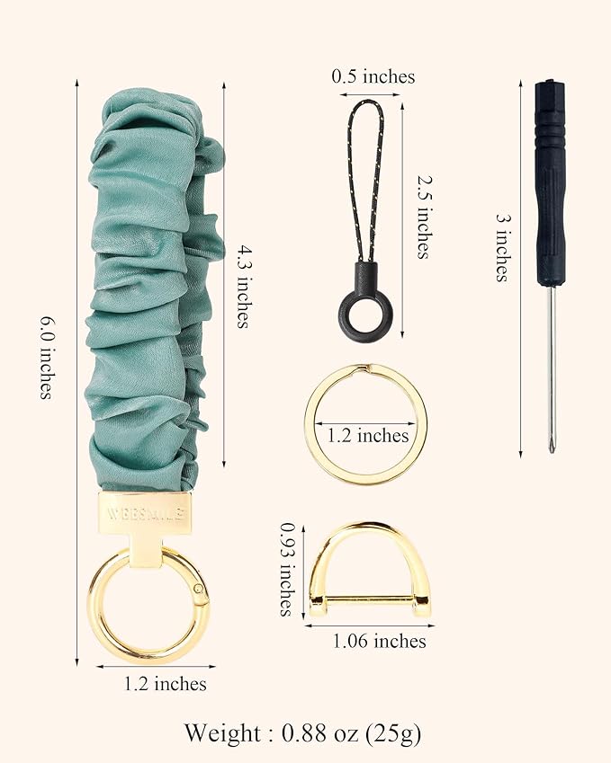 WEESMILE Keychain Wristlet, Stretchy Key Chain for Car Keys with D ring, Cute Scrunchie Wrist Bracelet for Women Men