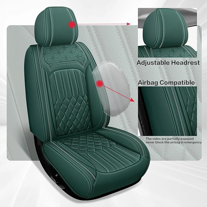 Car Seat Covers for Genesis GV70 2022-2025 2026, Full Set Nappa Leather Waterproof Breathable Anti-Slip Airbag Compatible Car Seats Protector, Car Interior Seats Cover (Green,+Pillow)
