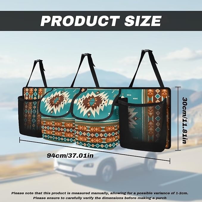 Navajo Aztec Tribal Car Trunk Organizer Ethnic Style Waterproof Backseat Hanging Organizer Multipurpose Cargo Accessory,Frees Trunk Floor