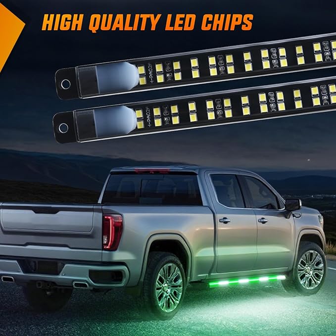 Nilight 2PCS 70 Inch Emergency Strobe Light Strip with Controller 864 LED Green White Running Board Lights Flexible Side Flashing Warning Caution Safety Waterproof for Truck Construction Pickup