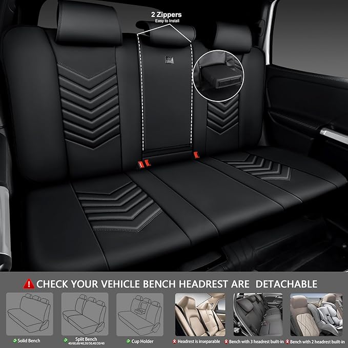 CAR PASS 3D Foam Faux Leather Car Seat Covers Full Set,Waterproof Leather Seat Cover for Cars,Luxury Universal Fit for SUV Truck Sedan Automotive, Armrest Airbag Compatible Anti-Slip, All Black