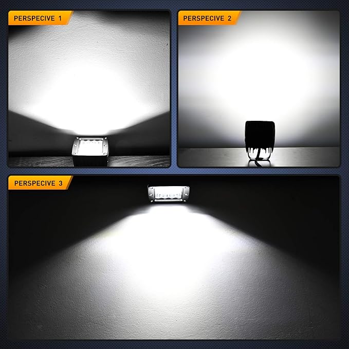 Nilight 2PCS 3 Inch LED Pods Cubes UTV Rear Roof Mounting Brackets LED Backup Reverse Lighting 15FT Wiring Harness Kit 2 Leads for 2013-2024 Polaris Ranger Full Size 570 800 900 1000 XP Crew