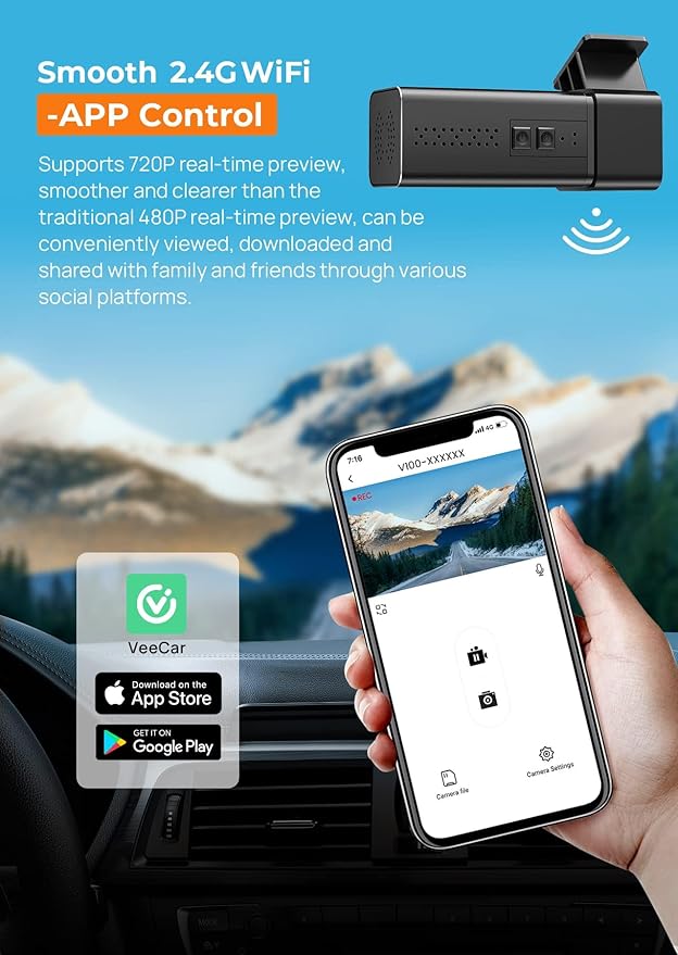 Dash Cam, 2.5K WiFi Dash Camera for Cars, E-YEEGER Mini Dashcam with App, Front Car Camera, G-Sensor, Loop Recording, Night Vision, 24H Parking Mode, 32G SD Card Included, Support 256GB Max
