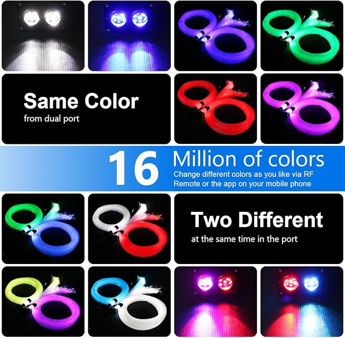 AZIMOM Dual Color 20W Twinkle 1200pcs Fiber Optic Starlight Headliner Kits 0.03in 13.1ft Fiber Strands End Glow Sound Activated Remote APP Control RGBW Light Source Home Ceiling Car Headliner Décor