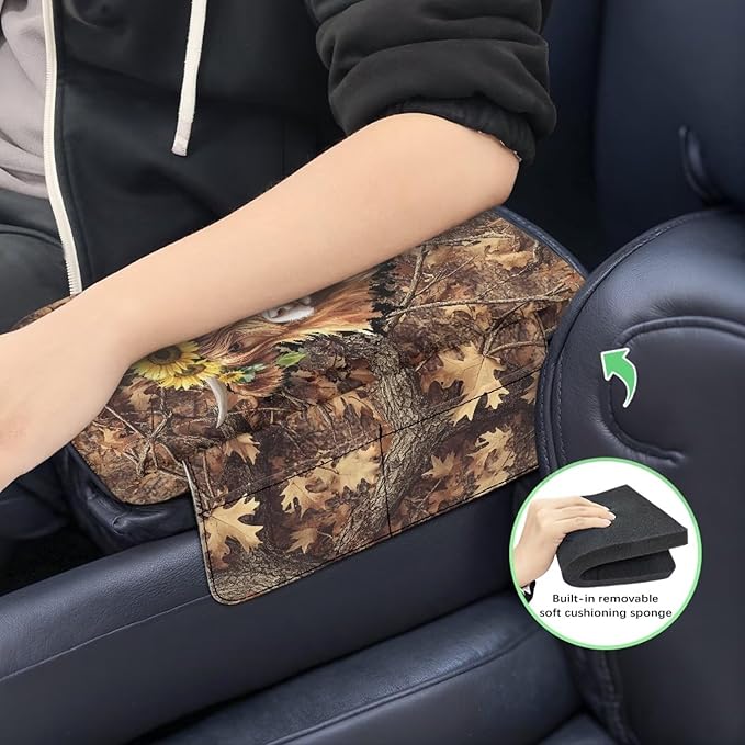 Tupalatus Highland Cow Car Armrest Cover with Pockets Universal Center Console Pad Anti-Slip Sunflower Armrest Cushion Cover Pad Easy Installation Universal Fit Most Cars,SUV,Truck,Van