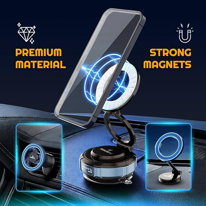 Magnetic Phone Holder for Car - 3 Holder Bundle | MagSafe Compatible Car Mount (Dashboard, Air Vent & Steering Side) Strong Magnet & Nano Gel Suction for iPhone 17 Pro Max, 16, 15, 14 & Android