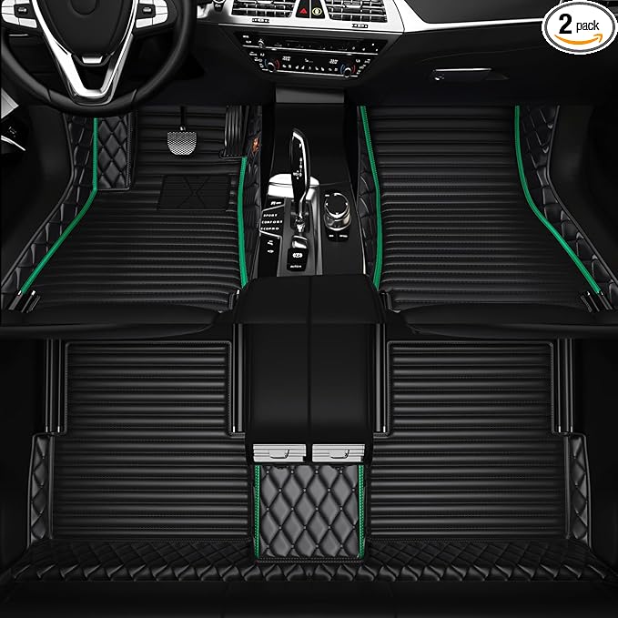 All-Weather car Floor MATS-Suitable for 99% of car Models,Leather car mat, offering Personalized Embroidery and Multiple Color Options,Provide Protection for car Rug (2+1Green)