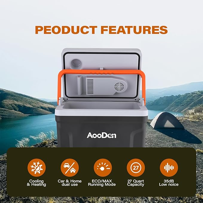 Upgrade 27 Quart (25Liter) Electric Car Cooler and Warmer with New Removable lid Design, Thermoelectric Iceless Cooler for Travel, Camping, Vehicles, Truck, Home - 12V DC and 120V