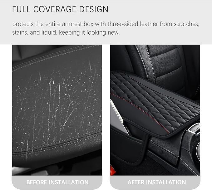 IHOTDER Patchwork Leather Center Console Covers for Cars,Upgraded Arm Rest Cover for Car with Side Storage Pocket for Car Seat Organizer,Middle Console Cover Stylish Car Decoration (Black)