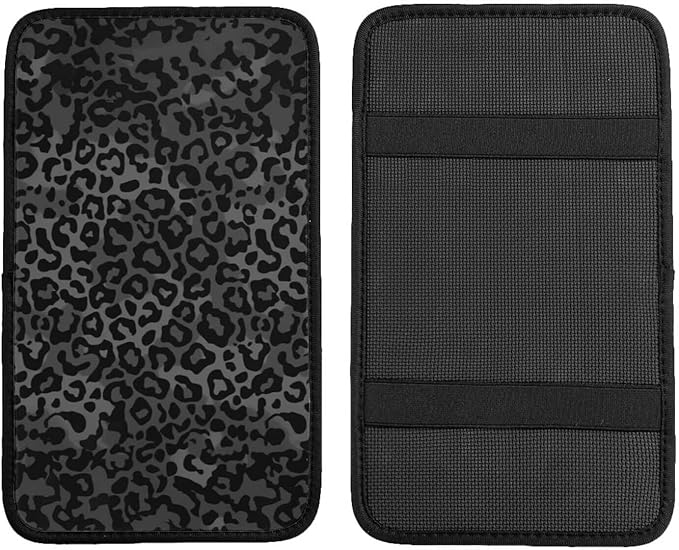Black Leopard Armrest Cover Cheetah Animal Car Interior Accessories Anti-Scratch Armrest Lid Protector Pad Scratch Resistant Arm Rest Cover for Truck Van Sedans