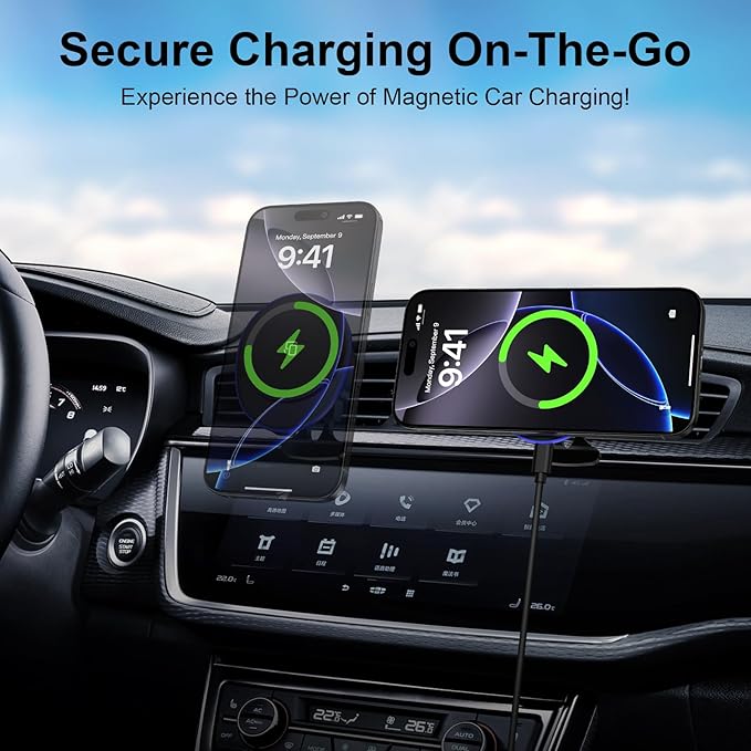 15W Magnetic Car Mount Wireless Charger for Samsung Galaxy S26 Ultra S25FE Z Fold7/Flip7 S24 S23Plus S22 S21 iPhone 17e 17 Pro Max 16e 16Plus 15,MagSafe Wireless Charger Air Vent Auto Car Phone Holder