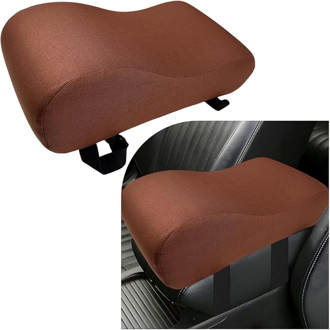 Car Armrest Cushion, 12.2"×6.3"×3.9" Memory Foam Center Console Armrest Pad, Comfortable Armrest Console Pillow Protector for Most Vehicles, Universal Car Accessories (Brown)