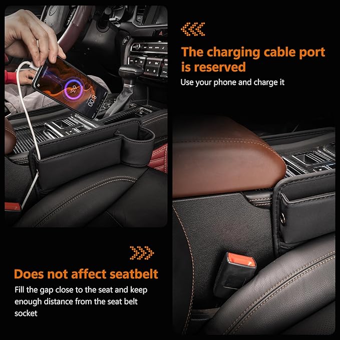 Pack-1 Car Organizers Storage Box, Car Seat Gap Filler with Cup Holder, Leather Center Console Side Storage Box, Universal for Most Cars, Trucks, Vans (Black), YUMCWH2408BL-1PC