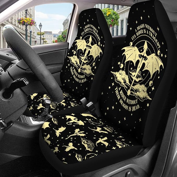 GENANY Dragon Rider Car Seat Covers Set of 2, Breathable Front Seat Covers for Truck Sedan SUV, Bookish Car Accessories, Dragon Themed Gift for Women Men