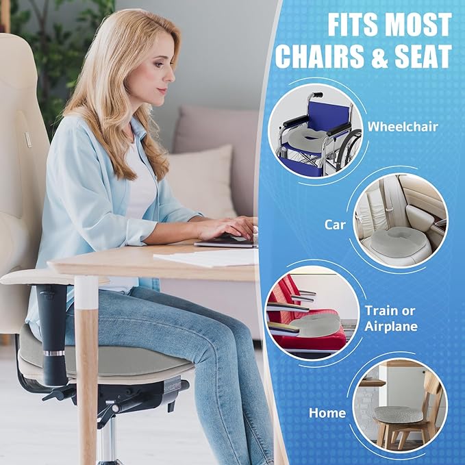BlissTrends Donut Pillow Seat Cushion,Donut Chair Cushions for Postpartum Pregnancy & Hemorrhoids,Tailbone Pain Relief Cushion,Memory Foam Lifting Cushions for Office&Home Chairs (Light Grey)