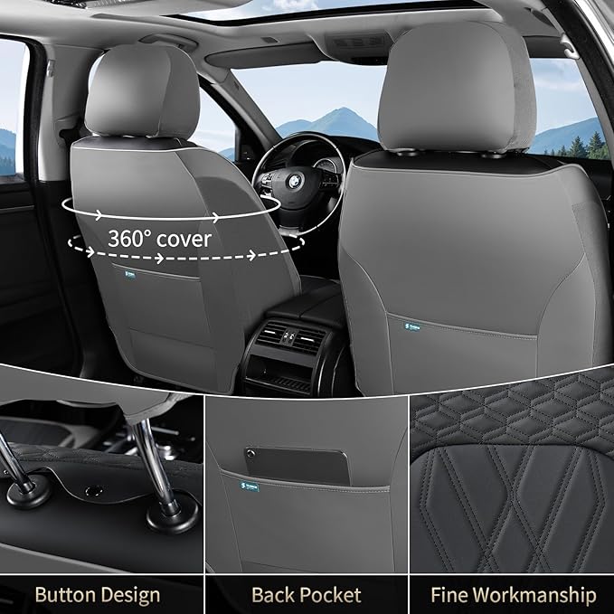 FLORICH Car Seat Covers Front Seat Cover Waterproof Faux Leather Seat Covers for Cars Premium Car Seat Protector Interior Covers Cushion Universal Fit for Most Car Truck SUV, Gray&Black