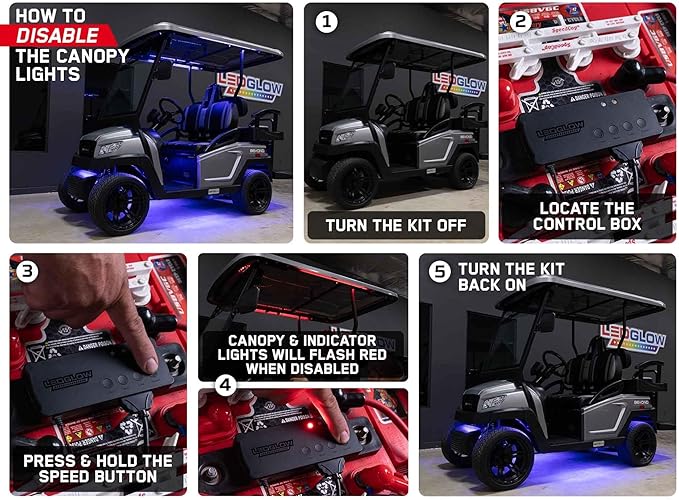 LEDGlow 12pc Million Color LED 4-Seater Golf Cart Underglow Neon Kit with Canopy, Wheel Well & Interior Lights Fits EZGO, Yamaha, Club Car, ICON, Evolution, Tomblerin, Star EV - for 12-Volt Battery