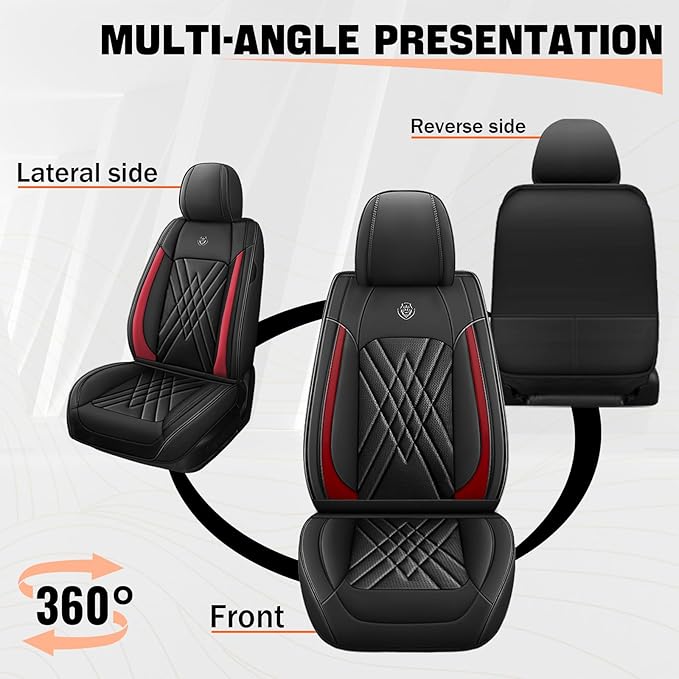 Car Seat Covers Compatible with Toyota Camry 2012-2026 Durable Waterproof Automotive Seat Covers Stretchable Fabric Material, Airbag Compatibility, Premium Nappa Leather(Black Red, 2 Pcs Front)
