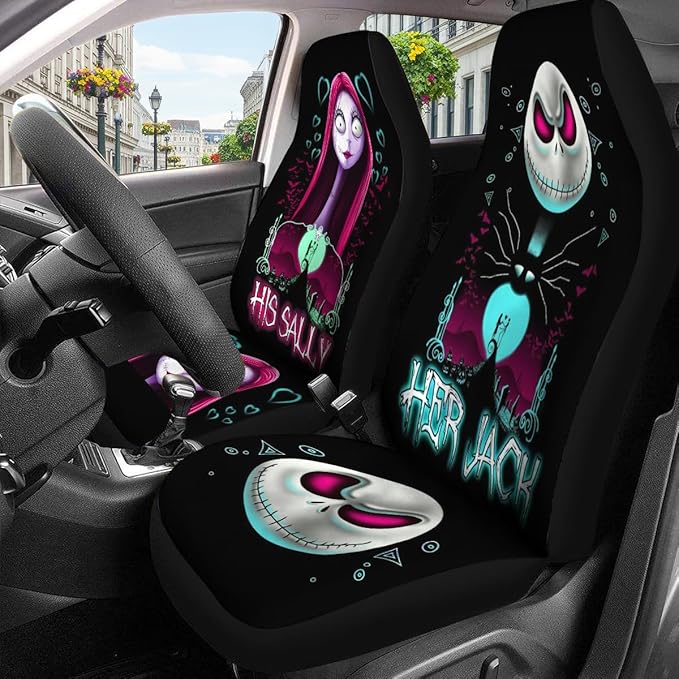 GENANY Nightmare Couple Car Seat Covers Set of 2, Horror Breathable Front Seat Covers for Truck Sedan SUV, Couple Car Accessories, Horror Gift for Women Men