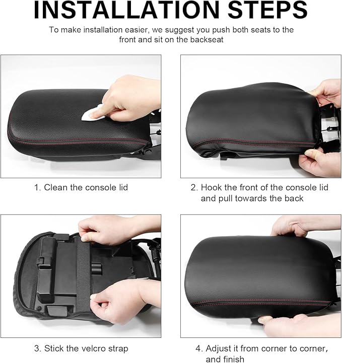 Console Cover for 2024 2025 2026 Chevrolet Trax (LS/1RS/LT/2RS/ACTIV) Leather Center ArmRest Box Cover Pad 2024 2025 2026 Chevy Trax Accessories Protector Cushion (Red Stitches)