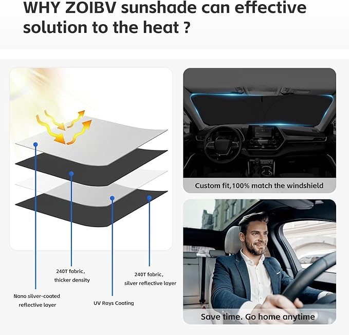 for Toyota RAV4 2019-2024 2025 2026 Sun Shade Sunshade Windshield Cover 4-Layers Front Window Shade for RAV-4 RAV 4 Custom Fit Sun Visor - 240T Retractable Shade Blocks UV Rays Car Accessories
