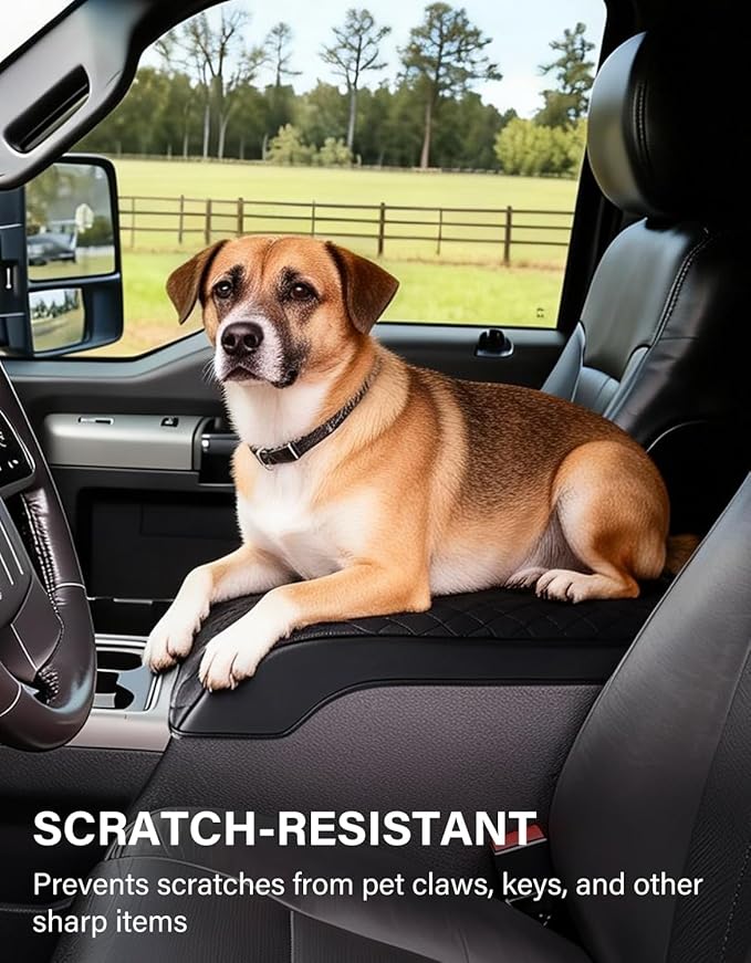 Center Console Cover for 2011-2016 Ford F250 F350 F450 F550 Super Duty Accessories, PU Leather Armrest Cushion Pad Protector, Anti-Scratch, Black (Fits Bucket Seat Console Only)