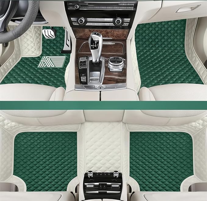 Customize Making Car Floor Mats for 99.99% Sedan SUV Pickup Truck Full Coverage Men Women Cute Leather Protection Pads Non-Slip Floor Liners (White+Grass Green)