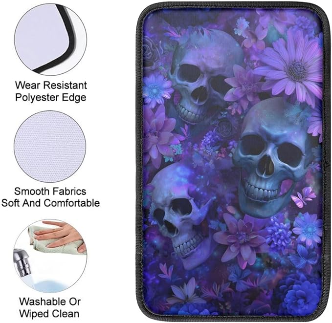 Skull Daisy Print Car Center Console Armrest Cover Scratch Proof Neoprene Armrest Cover Pad for Truck Sedan SUV, Universal Car Interior Decor Accessories