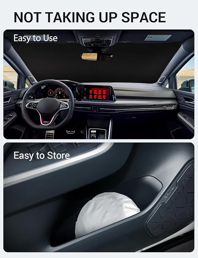 Proadsy Windshield Sun Shade for Volkswagen Golf GTI MK8 2022-2025 2026 4-Layer Foldable Front Sunshade Protector Sun Visor Blocks UV Rays Keep Car Cooler