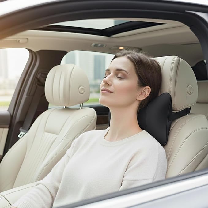 Car Pillow for Car Neck Pillow for Driving Seat Leather Neck Support Soft Cushion Support Head-Rests for Vehicle Sleeping with Elastic Adjustment Strap 2PCS(Neck, Black)