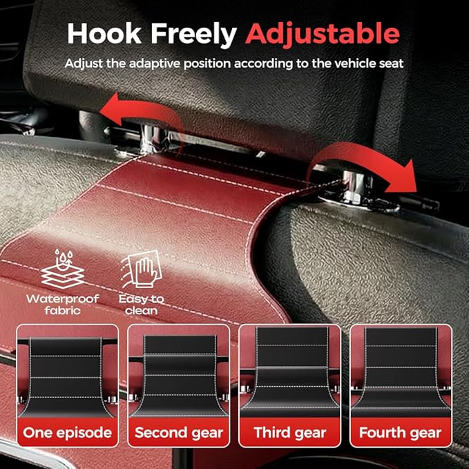 3-in-1 Car Backseat Organizer with Cup Holder, Tissue Box, Trash Bin & Hooks,Multifunctional Back Seat Car Organizer for Hold Phones,Snacks,Drinks,and Handbags (A- Red)