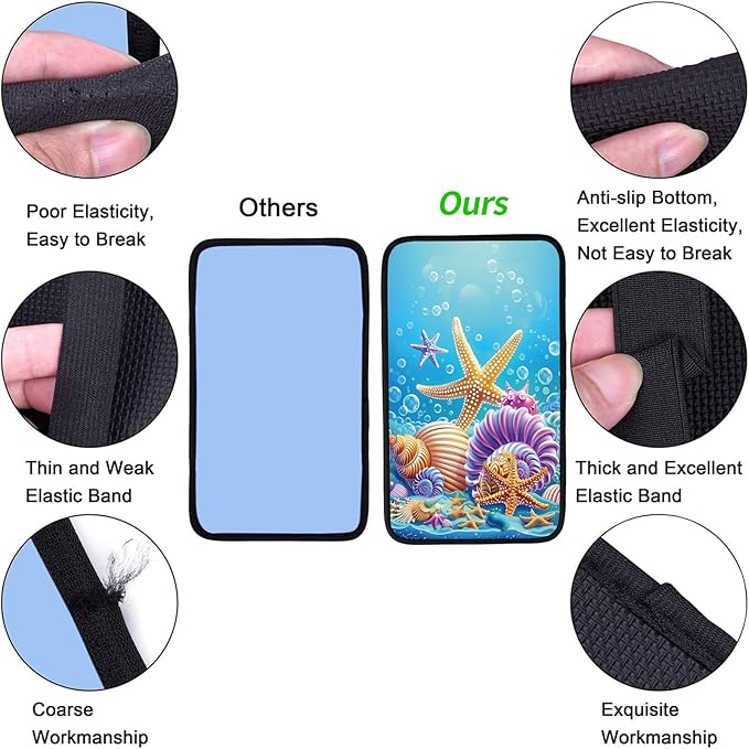 Car Armrest Cover Pads Universal Fashion Cute Auto Center Console Armrest Cover Pad with 2PCS Car Coasters Soft Waterproof Car Armrest Seat Protector for Women, Sea Shells Starfish