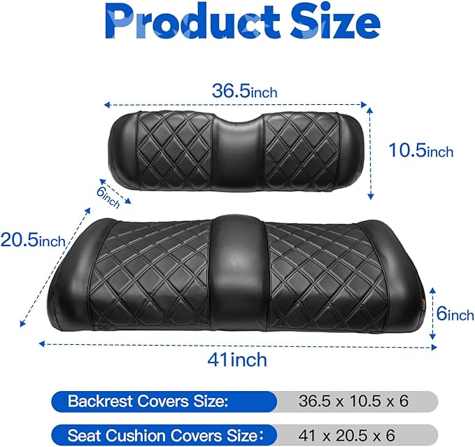 NOKINS Golf Cart Diamond Seat Covers Kit with Sponge Padding - Fit for Most OEM Standard Front Seats, OEM Standard Seat Upgrade Seat Covers (Fit for EZGO TXT 1994-2013/EZGO RXV)